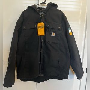 NWT! Carhartt Sherpa Lined Black Utility Work Hooded Jacket - 2XL